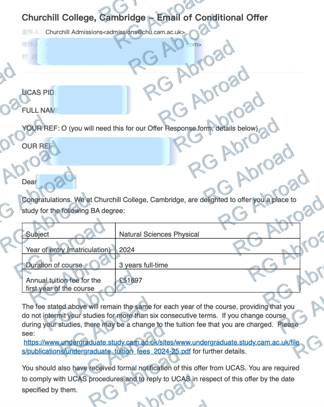 University of Edinburgh admission letter